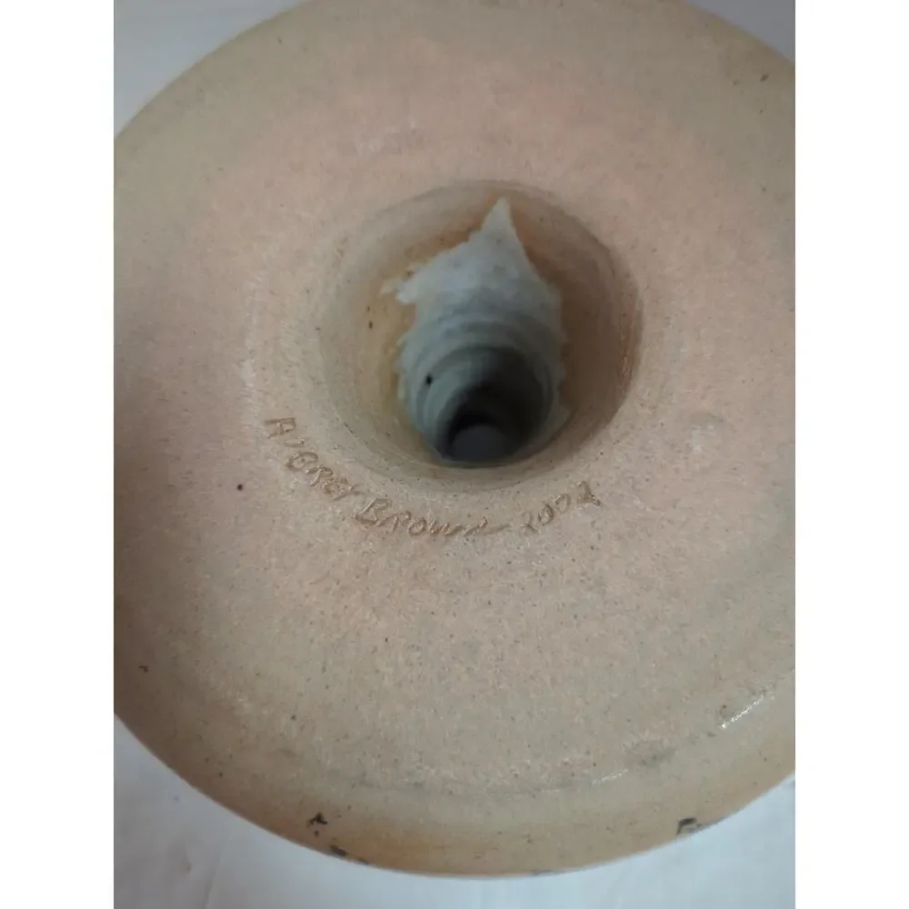Vintage Hand Thrown Pottery Splatterware Bundt Pan Signed Aubrey Brown 2002 Blue